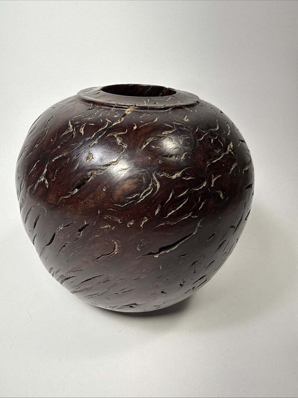 Vtg Hand Turned Burl Wood Vessel, Beautiful Vase With Texture And Striations C3